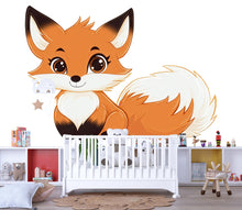 Load image into Gallery viewer, Kawaii Fox Wall Decal For Nursery Or Kids Room, Cute Cartoon Fox Wall Sticker, Woodland Animal Nursery Wall Art, Peel And Stick Decor