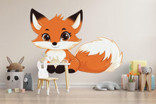 Load image into Gallery viewer, Kawaii Fox Wall Decal For Nursery Or Kids Room, Cute Cartoon Fox Wall Sticker, Woodland Animal Nursery Wall Art, Peel And Stick Decor