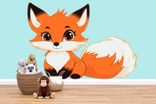 Load image into Gallery viewer, Kawaii Fox Wall Decal For Nursery Or Kids Room, Cute Cartoon Fox Wall Sticker, Woodland Animal Nursery Wall Art, Peel And Stick Decor