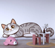 Load image into Gallery viewer, Kawaii Gray Cat Wall Decal For Nursery Or Kids Room, Cute Cat Wall Sticker, Sleeping Cat Wall Art, Peel And Stick Nursery Decor