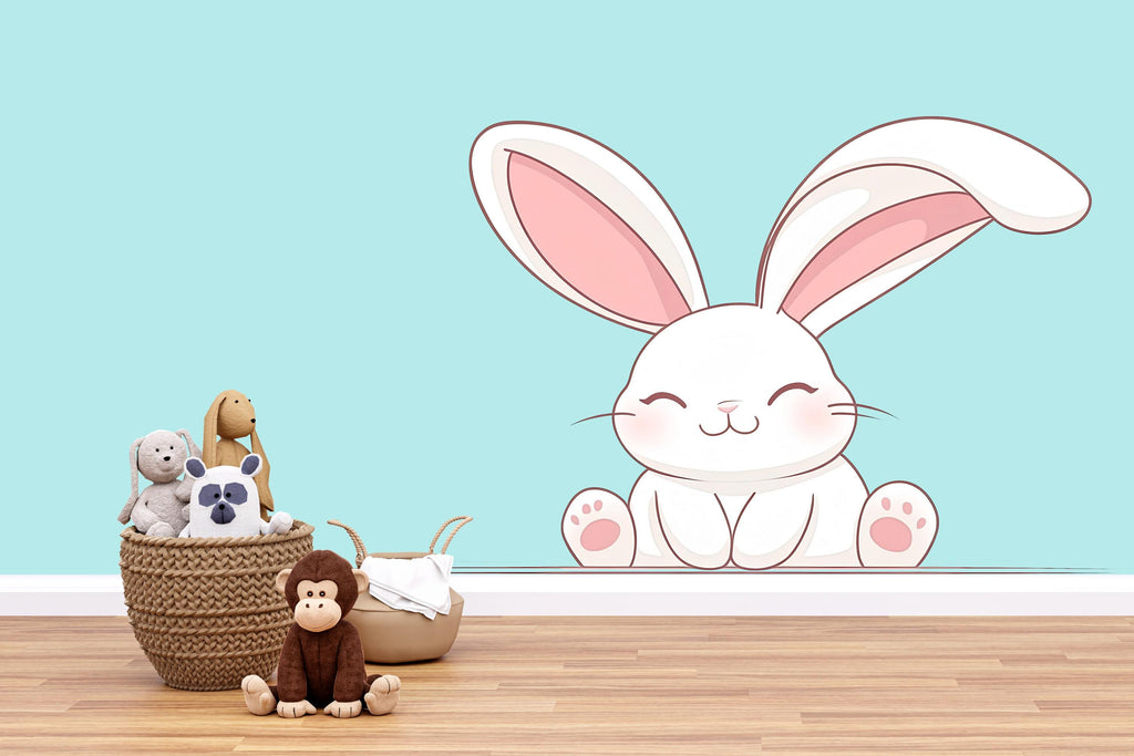 Kawaii Bunny Wall Decal For Nursery, Cute Rabbit Wall Sticker, Baby Room Wall Art, Neutral Nursery Decor, Peel And Stick Wall Decal