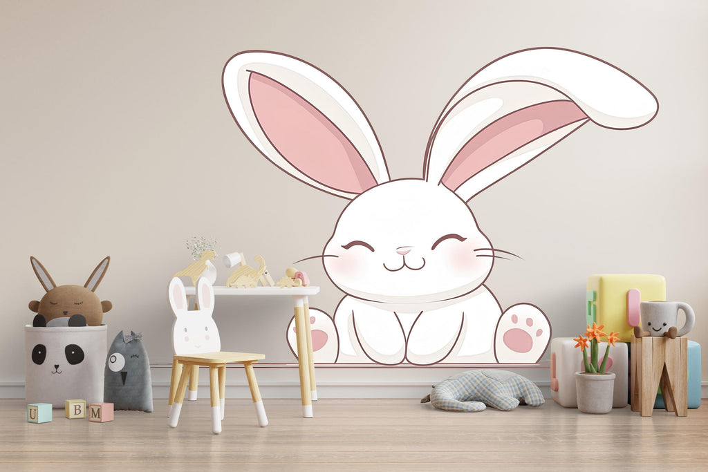 Kawaii Bunny Wall Decal For Nursery, Cute Rabbit Wall Sticker, Baby Room Wall Art, Neutral Nursery Decor, Peel And Stick Wall Decal