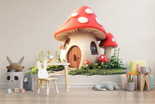 Load image into Gallery viewer, Kawaii Mushroom House Wall Decal, Fairy Cottage Wall Sticker, Whimsical Nursery Wall Art, Storybook Kids Room Decor, Peel And Stick Decal