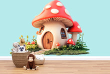 Load image into Gallery viewer, Kawaii Mushroom House Wall Decal, Fairy Cottage Wall Sticker, Whimsical Nursery Wall Art, Storybook Kids Room Decor, Peel And Stick Decal