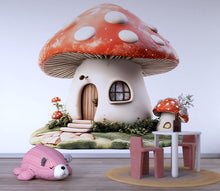 Load image into Gallery viewer, Kawaii Mushroom House Wall Decal, Fairy Nursery Wall Sticker, Woodland Kids Room Decor, Storybook Mushroom Wall Art, Peel And Stick Nursery