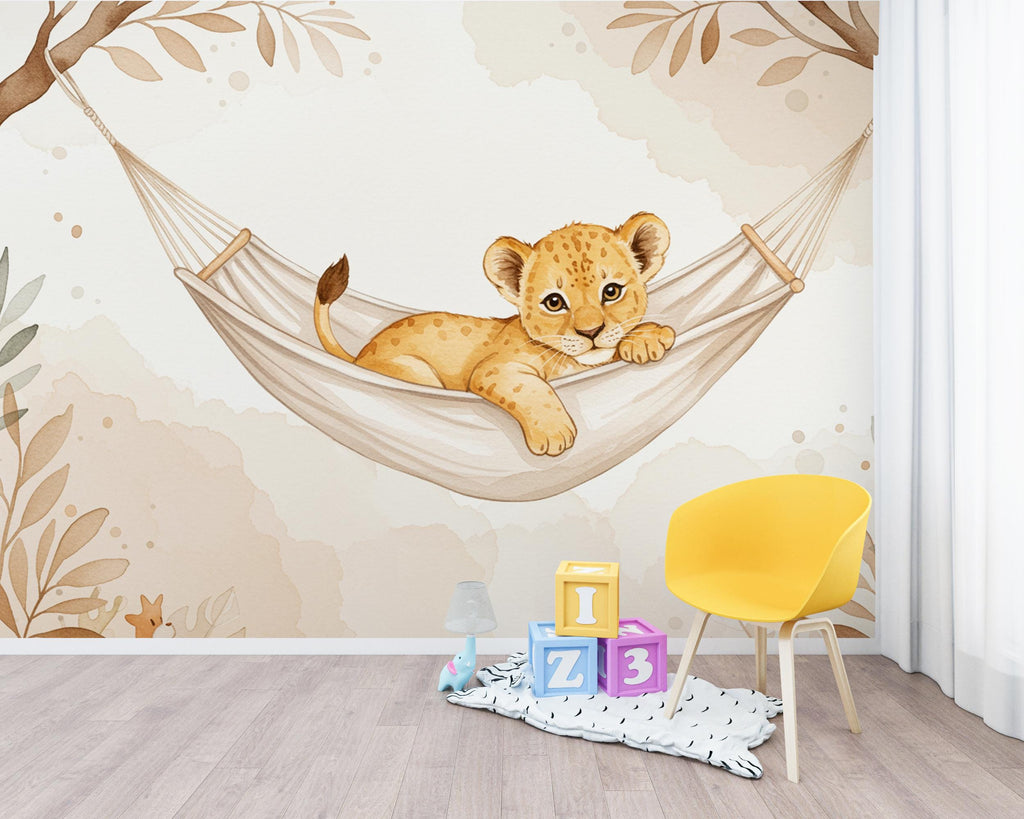 Baby Lion Nursery Wall Art, Watercolor Jungle Animal Print, Cute Lion Cub Illustration, Neutral Safari Nursery Decor, Kids Room Art 195DE