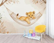 Load image into Gallery viewer, Baby Lion Nursery Wall Art, Watercolor Jungle Animal Print, Cute Lion Cub Illustration, Neutral Safari Nursery Decor, Kids Room Art 195DE