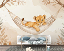 Load image into Gallery viewer, Baby Lion Nursery Wall Art, Watercolor Jungle Animal Print, Cute Lion Cub Illustration, Neutral Safari Nursery Decor, Kids Room Art 195DE