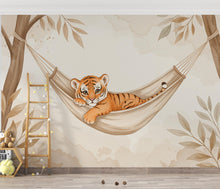 Load image into Gallery viewer, Baby Tiger Nursery Wall Art, Watercolor Jungle Animal Print, Cute Tiger Cub Illustration, Neutral Safari Nursery Decor, Kids Room Art 196DE