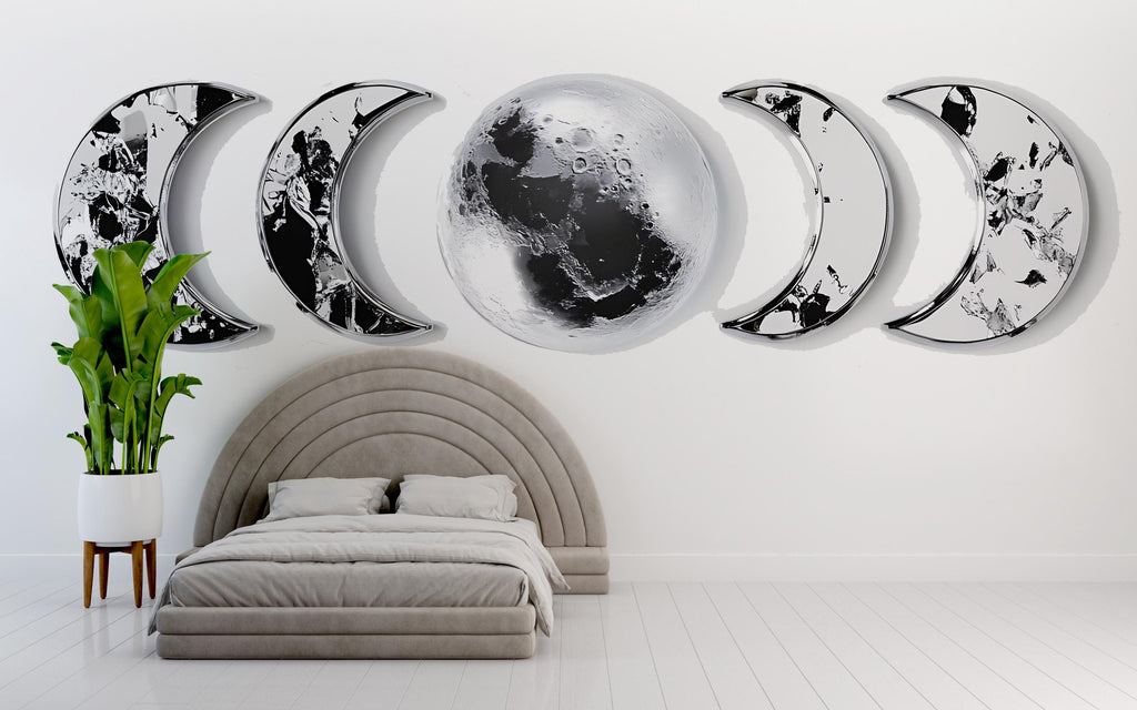 Black Marble Moon Phase Wall Decal • Lunar Cycle Sticker • Modern Moon Mural for Bedroom • Aesthetic Wall Art • Space & Boho Home Decor