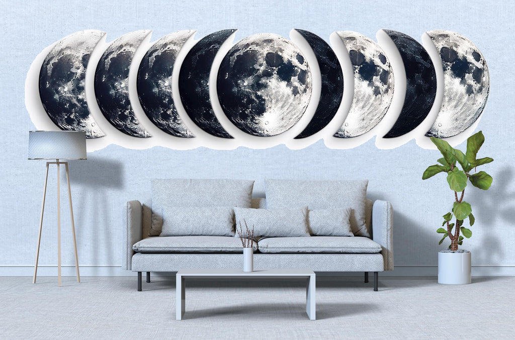 Moon Phases Wall Decal • Realistic Lunar Cycle Sticker • Celestial Moon Art for Living Room & Bedroom • Boho Modern Wall Decor • Moon Phase