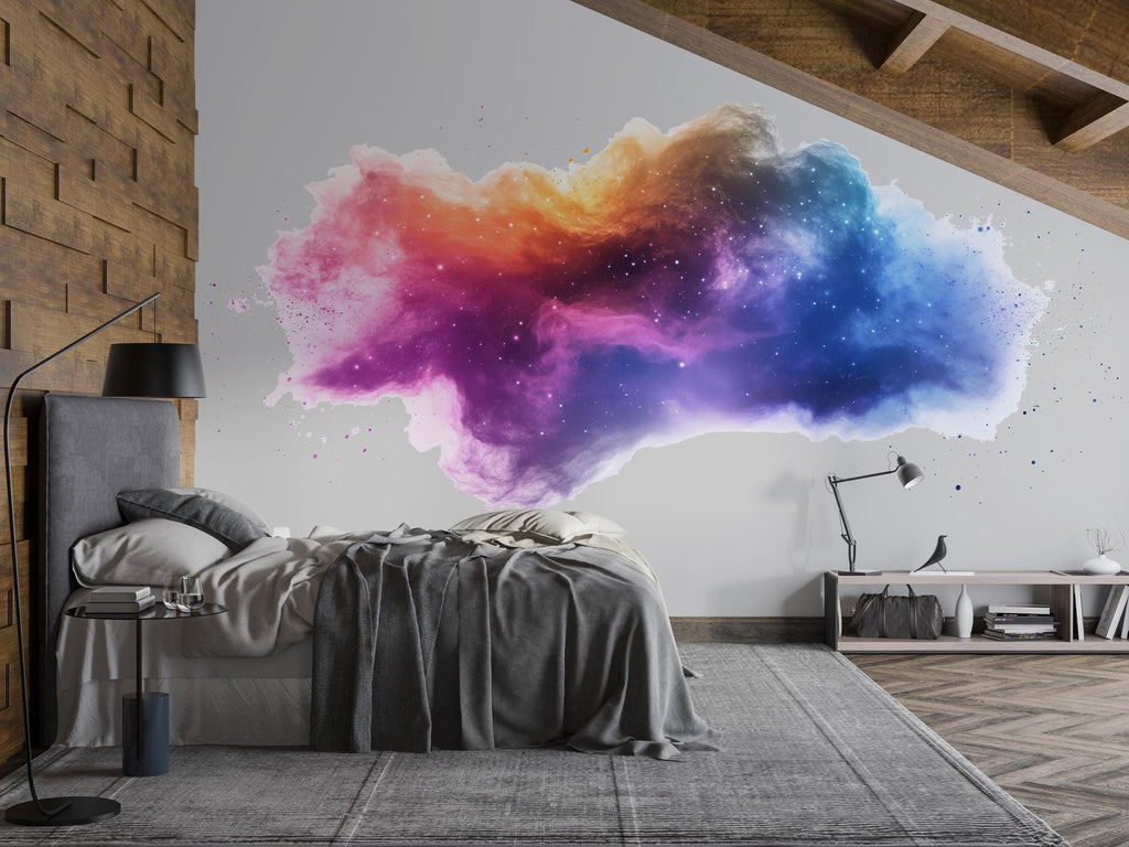 Colorful Nebula Wall Decal • Galaxy Cloud Wall Sticker • Cosmic Space Mural for Bedroom & Living Room • Vibrant Celestial Wall Art