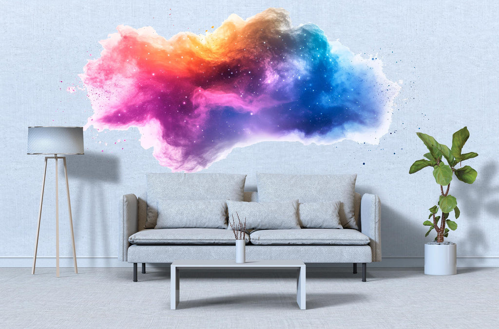 Colorful Nebula Wall Decal • Galaxy Cloud Wall Sticker • Cosmic Space Mural for Bedroom & Living Room • Vibrant Celestial Wall Art
