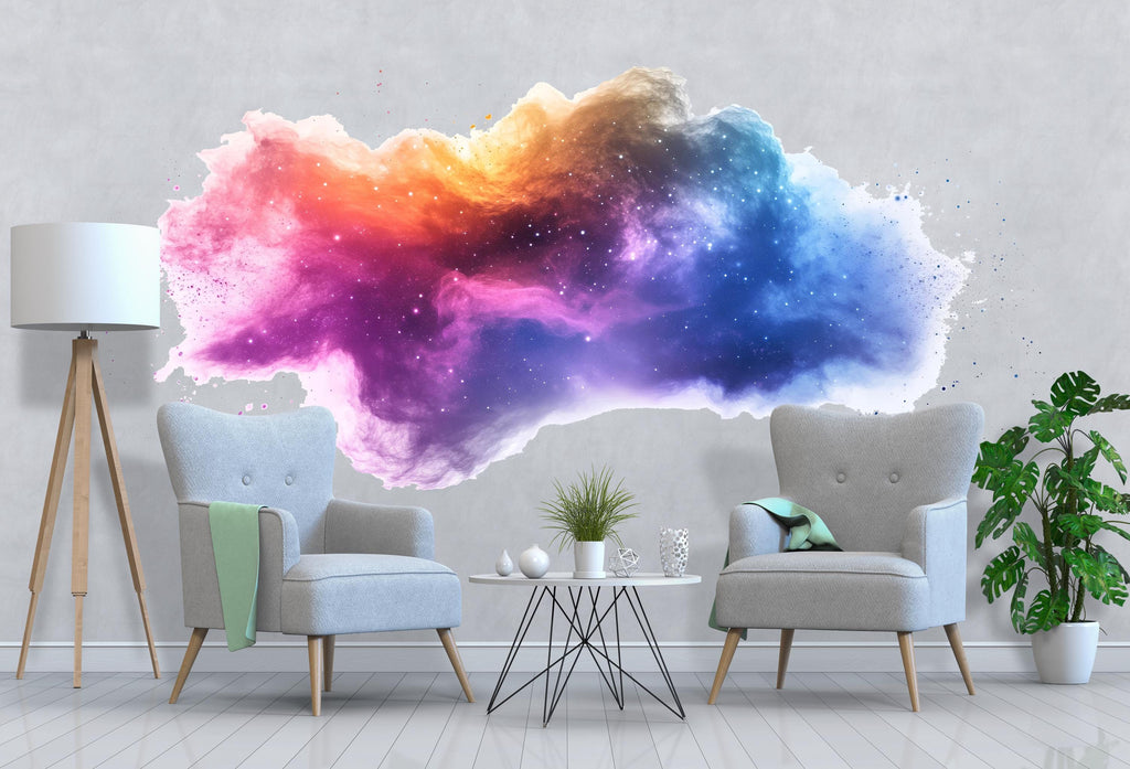 Colorful Nebula Wall Decal • Galaxy Cloud Wall Sticker • Cosmic Space Mural for Bedroom & Living Room • Vibrant Celestial Wall Art