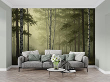 Load image into Gallery viewer, Misty Forest Wallpaper Mural, Watercolor Birch and Spruce Trees, Neutral Green Woodland Wall Art Scandinavian Nature Decor Calm Forest 201DE