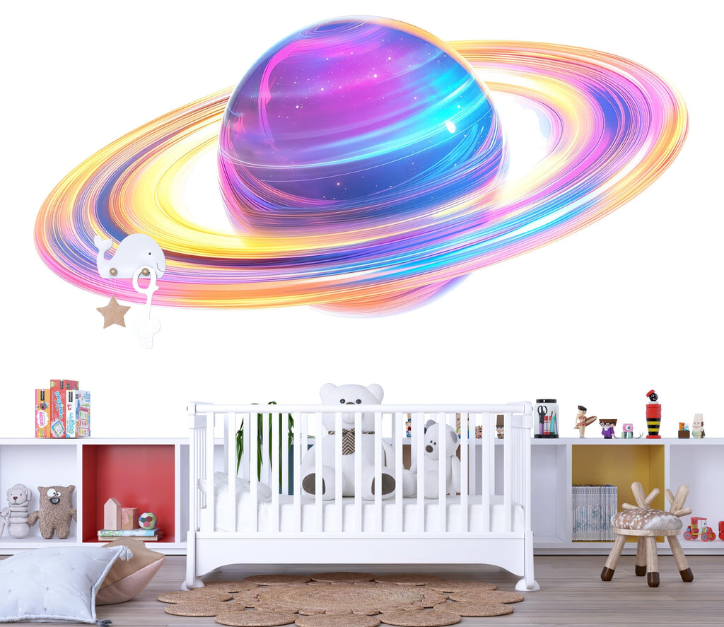 Colorful Saturn Planet Wall Decal • Space Nursery Sticker • Kids Room Cosmic Wall Art • Galaxy Decor • Removable Large Vinyl Mural