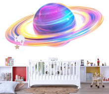 Load image into Gallery viewer, Colorful Saturn Planet Wall Decal • Space Nursery Sticker • Kids Room Cosmic Wall Art • Galaxy Decor • Removable Large Vinyl Mural