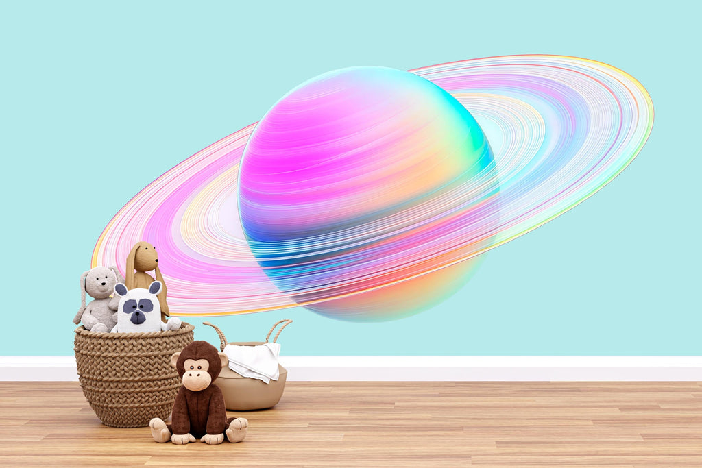 Pastel Saturn Planet Wall Decal • Rainbow Space Nursery Sticker • Galaxy Kids Room Decor • Removable Planet Mural • Large Vinyl Wall Art