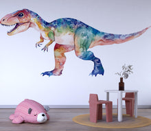 Load image into Gallery viewer, Watercolor Dinosaur Wall Decal | Colorful T-Rex Kids Wall Sticker | Nursery &amp; Playroom Wall Art | Boys Room Decor | Large Removable Dinosaur