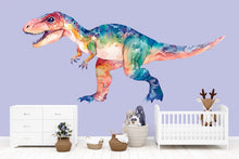 Load image into Gallery viewer, Watercolor Dinosaur Wall Decal | Colorful T-Rex Kids Wall Sticker | Nursery &amp; Playroom Wall Art | Boys Room Decor | Large Removable Dinosaur
