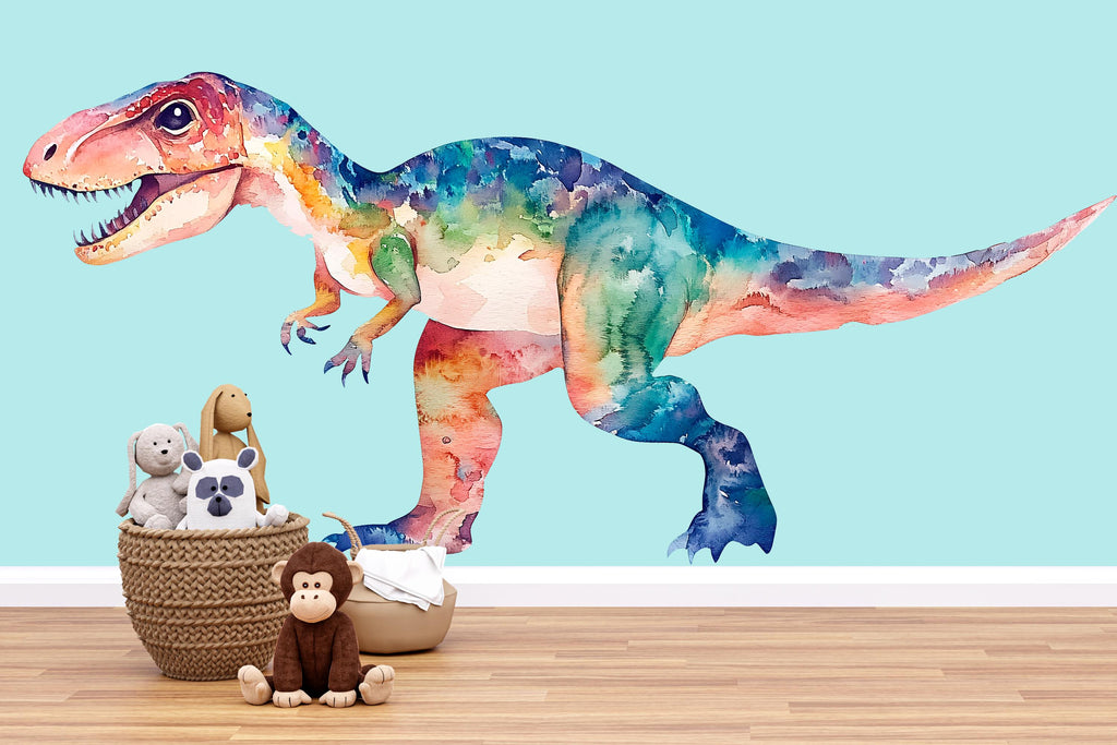 Watercolor Dinosaur Wall Decal | Colorful T-Rex Kids Wall Sticker | Nursery & Playroom Wall Art | Boys Room Decor | Large Removable Dinosaur