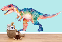 Load image into Gallery viewer, Watercolor Dinosaur Wall Decal | Colorful T-Rex Kids Wall Sticker | Nursery &amp; Playroom Wall Art | Boys Room Decor | Large Removable Dinosaur