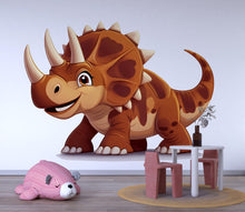 Load image into Gallery viewer, Cute Cartoon Dinosaur Wall Decal for Kids Room | Triceratops Nursery Wall Sticker | Large Removable Dino Mural for Boys Bedroom &amp; Playroom