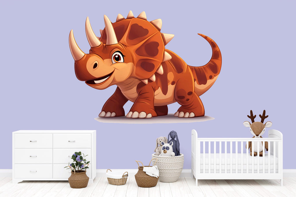 Cute Cartoon Dinosaur Wall Decal for Kids Room | Triceratops Nursery Wall Sticker | Large Removable Dino Mural for Boys Bedroom & Playroom