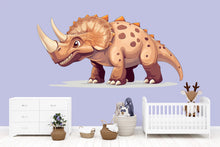 Load image into Gallery viewer, Cute Cartoon Dinosaur Wall Decal for Kids Room | Triceratops Nursery Wall Sticker | Large Removable Dino Mural for Boys Bedroom, Playroom