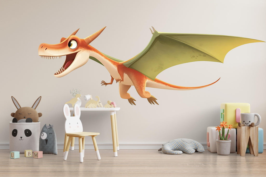 Flying Pterodactyl Dinosaur Wall Decal for Kids Room | Cute Dino Nursery Wall Sticker | Large Removable Dinosaur Mural for Boy Girl Playroom