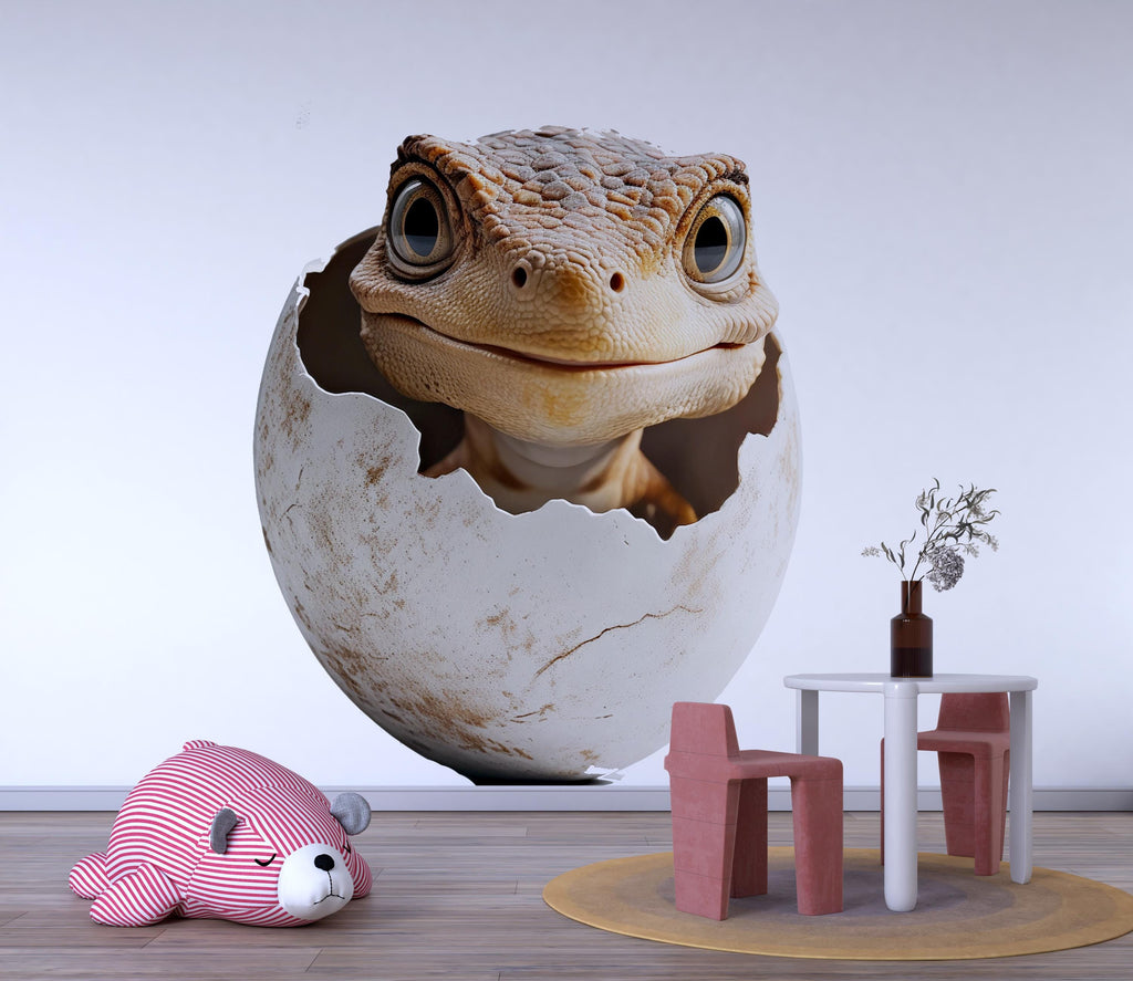 Baby Dinosaur Hatching Wall Decal | Cute Dino Nursery Wall Sticker | 3D Realistic Egg Hatch Dino Mural for Kids Room | Removable Nursery