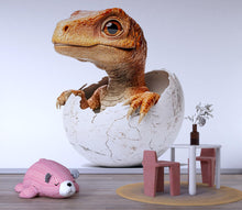 Load image into Gallery viewer, Realistic Baby Dinosaur Hatching Wall Decal | Cute Dino Egg Nursery Wall Sticker | 3D Kids Room Mural | Removable Nursery Decor | Dinosaur