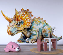 Load image into Gallery viewer, Watercolor Triceratops Dinosaur Wall Decal | Kids Dino Wall Sticker | Nursery Wall Decor | Removable Dinosaur Mural for Boys &amp; Girls Rooms
