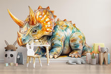 Load image into Gallery viewer, Watercolor Triceratops Dinosaur Wall Decal | Kids Dino Wall Sticker | Nursery Wall Decor | Removable Dinosaur Mural for Boys &amp; Girls Rooms