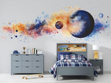 Load image into Gallery viewer, Watercolor Space Planet Wall Decal | Galaxy Kids Room Sticker | Colorful Space Mural for Boys Bedroom | Outer Space Wall Art
