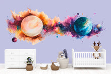 Load image into Gallery viewer, Watercolor Galaxy Planets Wall Decal | Kids Space Room Sticker | Colorful Universe Mural for Nursery &amp; Playroom | Outer Space Wall Art
