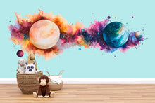 Load image into Gallery viewer, Watercolor Galaxy Planets Wall Decal | Kids Space Room Sticker | Colorful Universe Mural for Nursery &amp; Playroom | Outer Space Wall Art