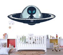Load image into Gallery viewer, Cute Alien Spaceship Wall Decal | Kids Space Room Sticker | Cartoon UFO Nursery Decor | Outer Space Wall Art for Playroom &amp; Bedroom
