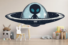 Load image into Gallery viewer, Cute Alien Spaceship Wall Decal | Kids Space Room Sticker | Cartoon UFO Nursery Decor | Outer Space Wall Art for Playroom &amp; Bedroom