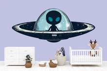 Load image into Gallery viewer, Cute Alien Spaceship Wall Decal | Kids Space Room Sticker | Cartoon UFO Nursery Decor | Outer Space Wall Art for Playroom &amp; Bedroom