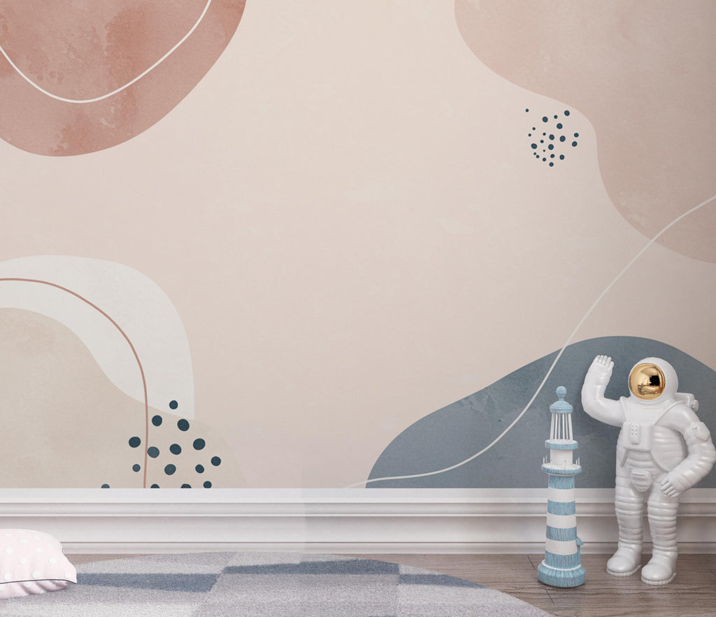 Abstract Watercolor Nursery Mural · Minimal Organic Shapes Wallpaper · Blush Pink Neutral Wall Art · Modern Nursery Decor 225DE