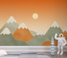 Load image into Gallery viewer, Minimal Mountain Nursery Mural · Watercolor Landscape Wallpaper · Neutral Sage Beige Wall Art · Gender Neutral Nursery Decor 226DE