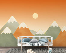 Load image into Gallery viewer, Minimal Mountain Nursery Mural · Watercolor Landscape Wallpaper · Neutral Sage Beige Wall Art · Gender Neutral Nursery Decor 226DE