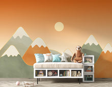 Load image into Gallery viewer, Minimal Mountain Nursery Mural · Watercolor Landscape Wallpaper · Neutral Sage Beige Wall Art · Gender Neutral Nursery Decor 226DE