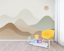 Load image into Gallery viewer, Minimal Mountain Nursery Mural · Watercolor Landscape Wallpaper · Neutral Sage Beige Wall Art · Gender Neutral Nursery Decor 227DE