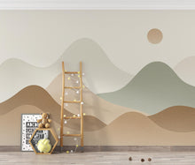 Load image into Gallery viewer, Minimal Mountain Nursery Mural · Watercolor Landscape Wallpaper · Neutral Sage Beige Wall Art · Gender Neutral Nursery Decor 227DE