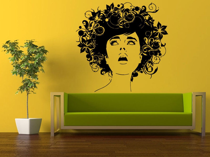 Wall Decal Vinyl Sticker Decals Peal And Stick Cheap Free Shipping Decor Art Girl Woman Hair Flowers Beautiful Face Hair Salon L436