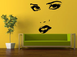 Wall Decal Vinyl Sticker Decals Peal And Stick Cheap Free Shipping Decor Art Girl Woman Beautiful Face Biting Lips Amazing Eyes L437