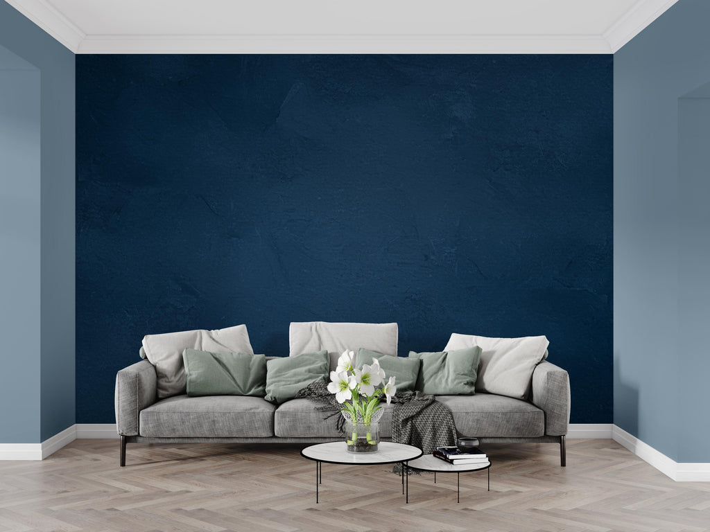Navy Blue Concrete Wallpaper Mural – Dark Blue Textured Wall, Slate & Ink Blue Cloudy Gradient, Modern Moody Interior Wall Art 203DE