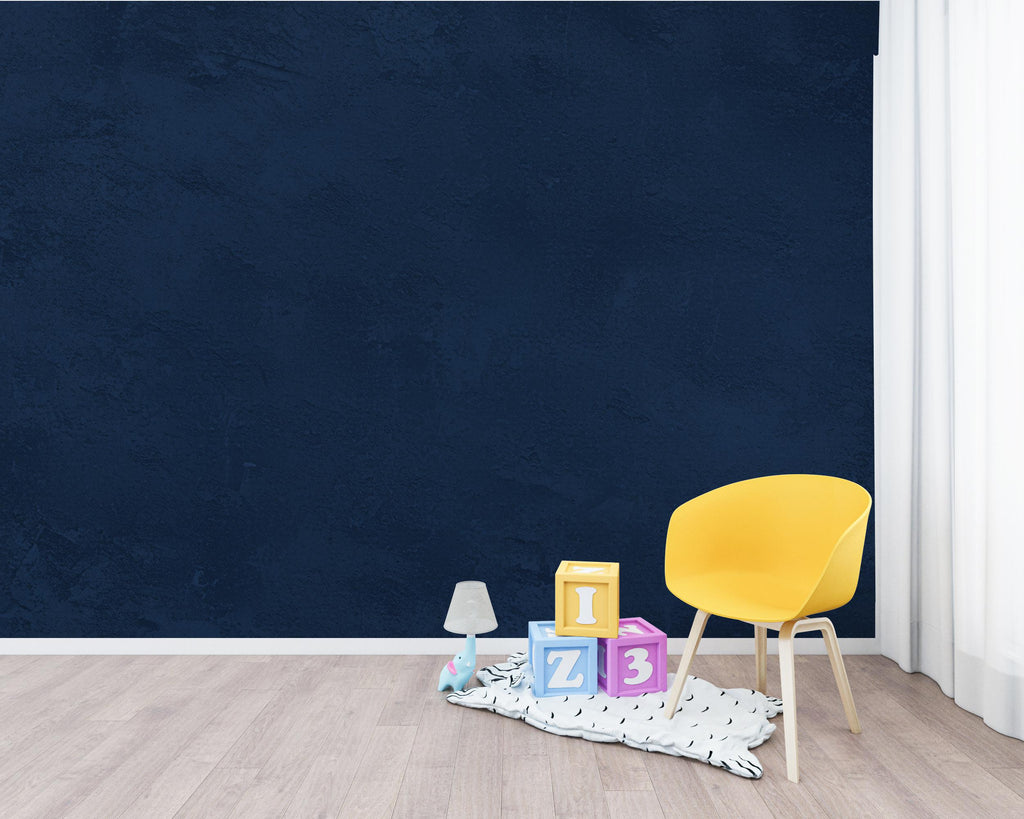 Navy Blue Concrete Wallpaper Mural – Dark Blue Textured Wall, Slate & Ink Blue Cloudy Gradient, Modern Moody Interior Wall Art 204DE